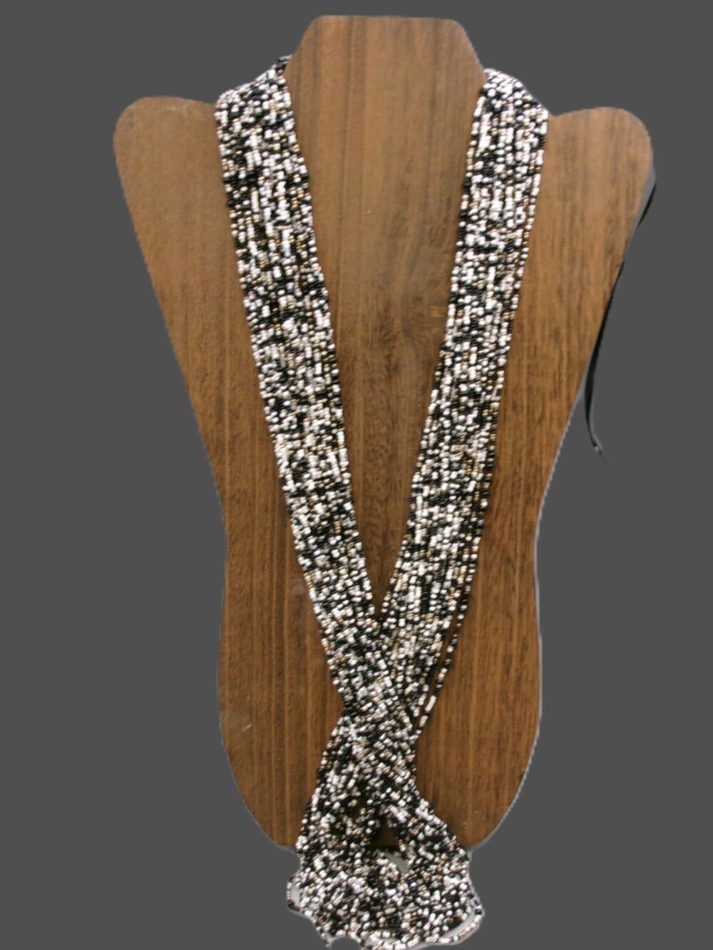 Joan Rivers Multi Strand Glass Beaded Necklace, Torsade Style. Black and White